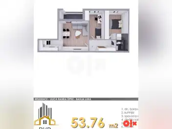 STAN SA 2 SP.SOBE, 53,76m2, OZIDANO