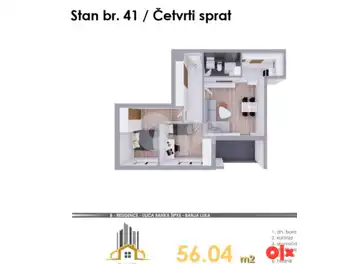 TROSOBAN STAN, 56,04m2, MJESEC