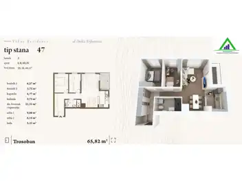 Trosoban stan u izgradnji 65.82 m2 - naselje Hiseta