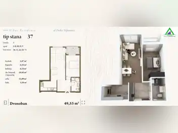 Dvosoban stan u izgradnji 49.53 m2 - naselje Hista/Kočićev Vijenac
